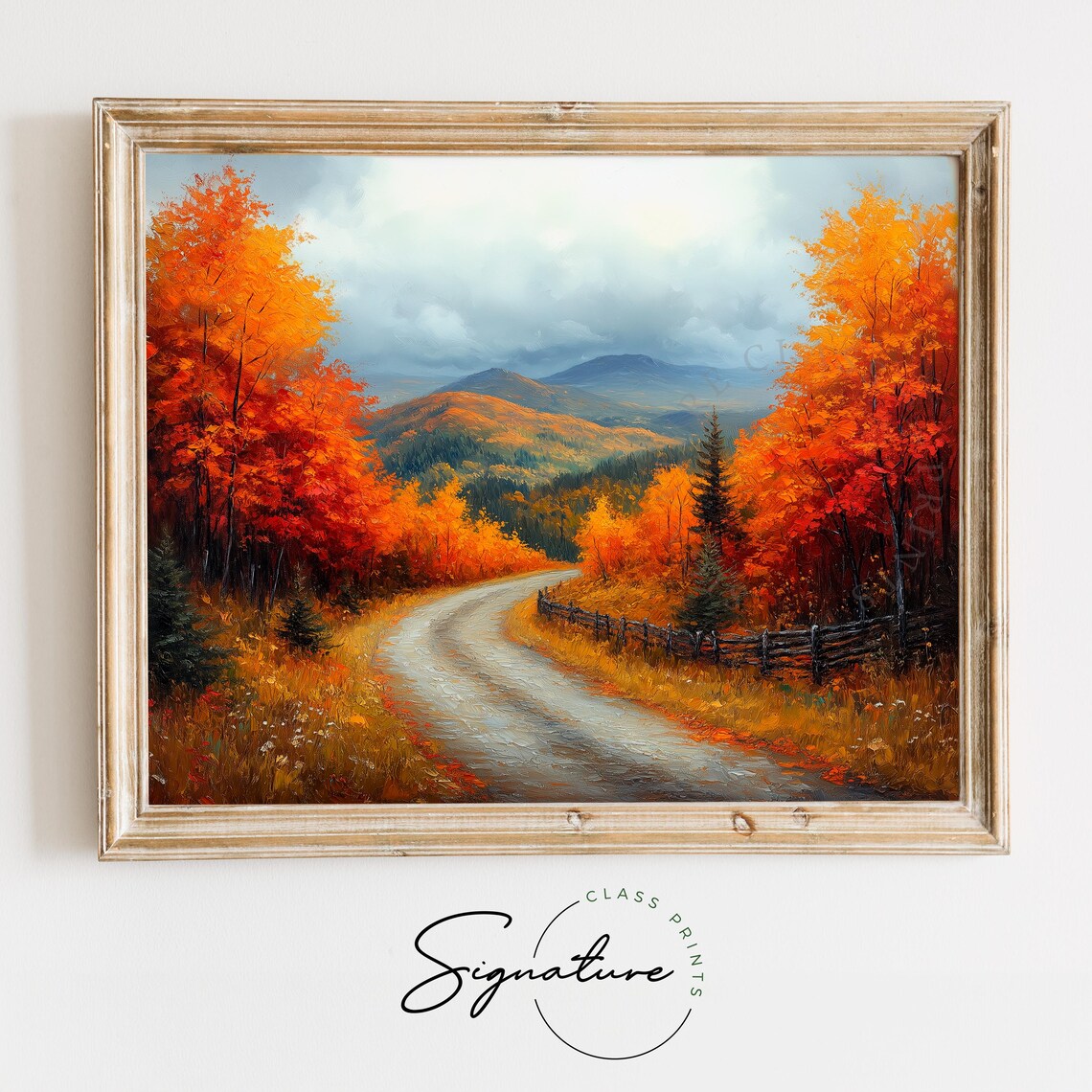 Winding Country Road Through Fiery Autumn Hills Scenic Roadway Poster