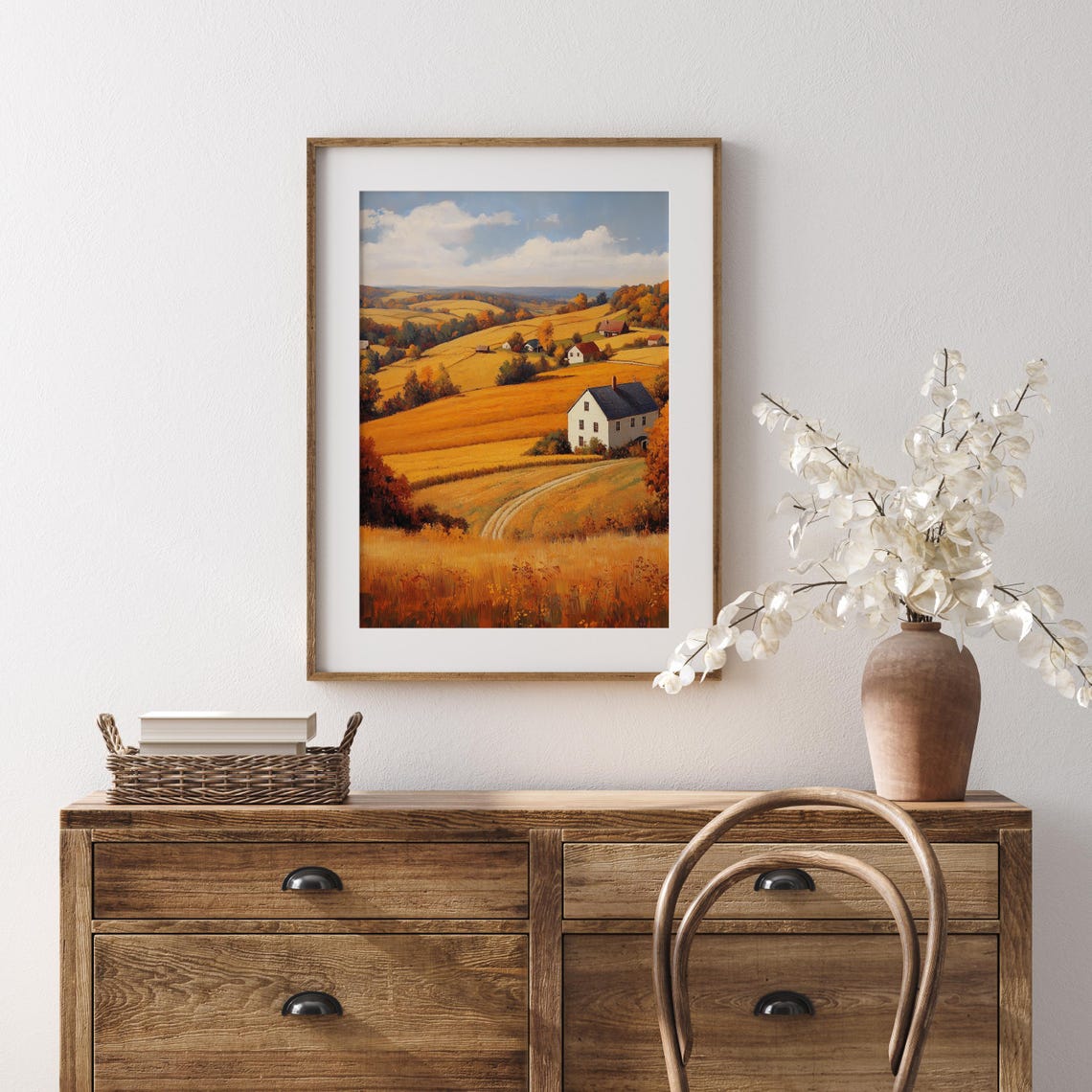 Rolling Golden Hills with White Farmhouse and Red Barns Poster - Image 5