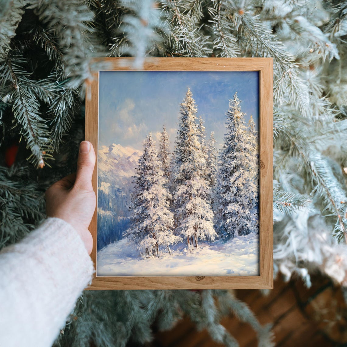 Bright Snowy Cedar Cluster On Winter Hillside Rustic Art Poster - Image 6
