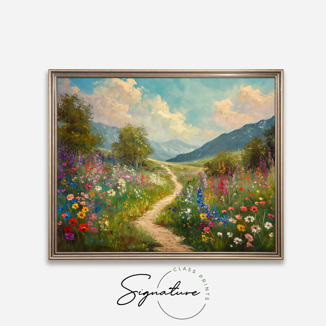 Wildflower Trail Toward Blue Mountains Impressionist Landscape Poster - Image 4