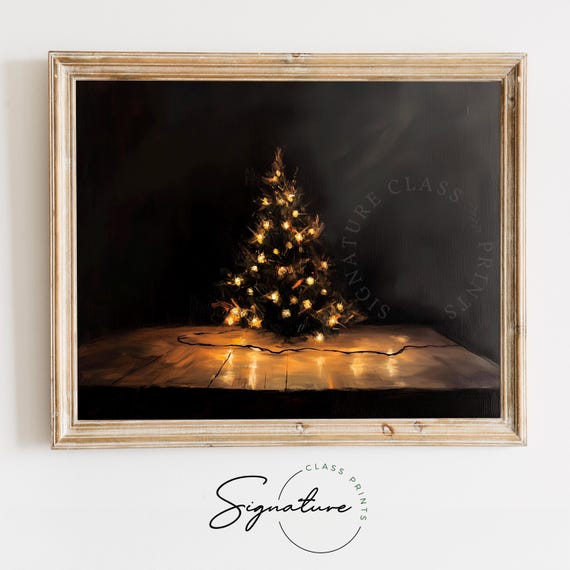 Warm Glow Christmas Tree Rustic Wall Art Farmhouse Holiday Decor Moody Warm Colors Festive Christmas Painting Seasonal Home Accent 2771