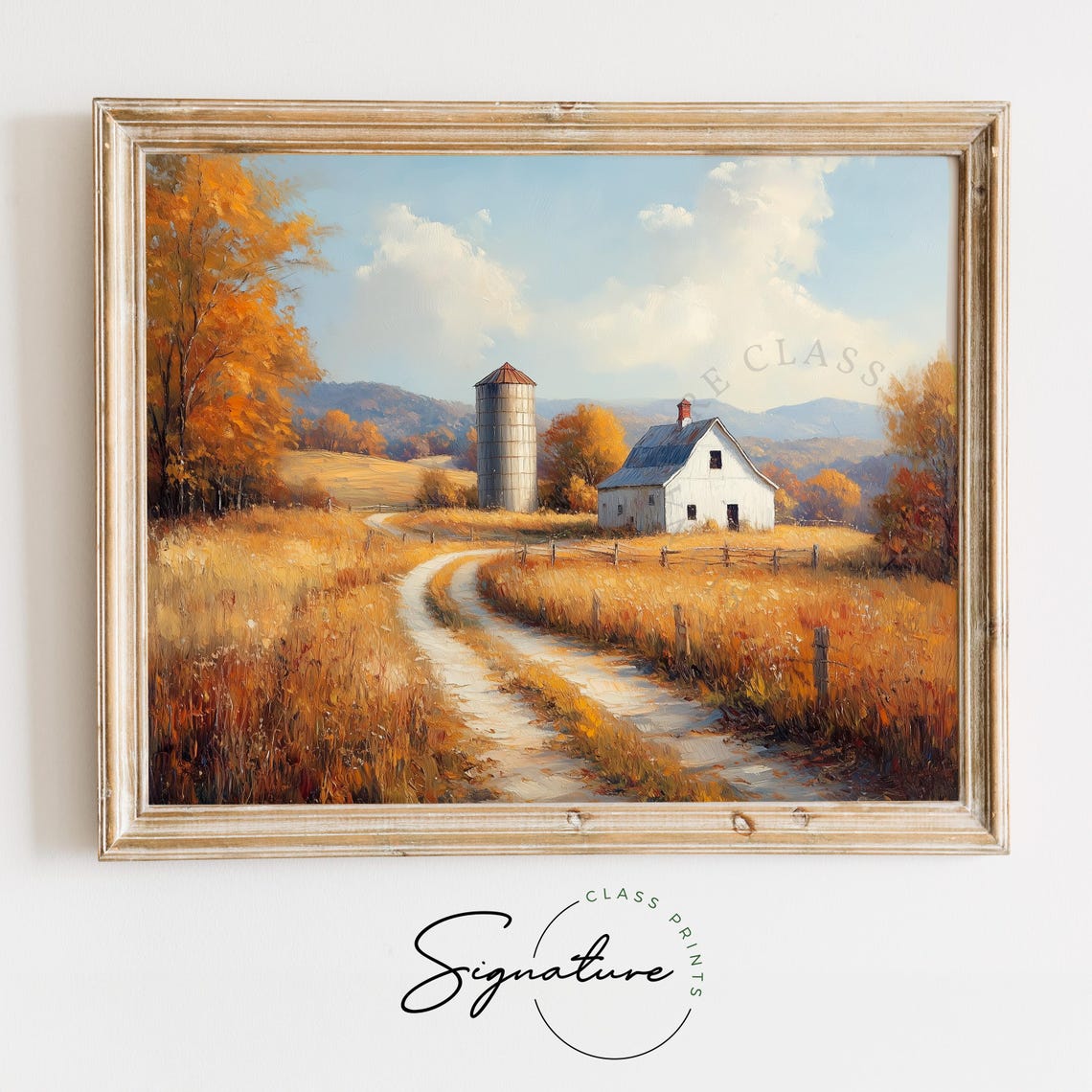 White Barn Silo Country Road Autumn Hills Farmhouse Fall Wall Art