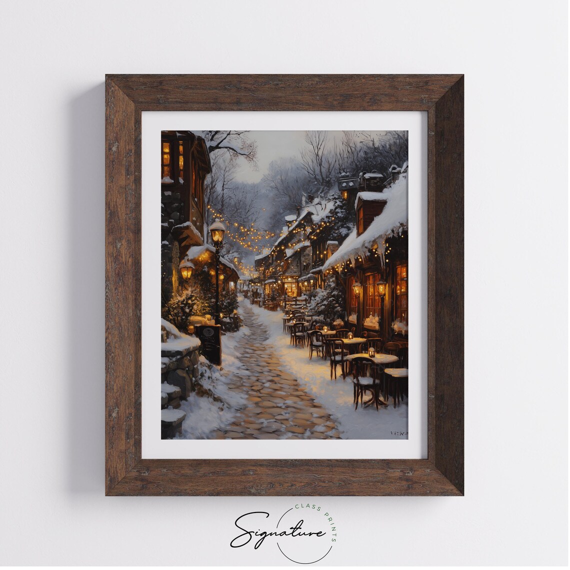 Winter Village Square With Cafe Lights, Holiday Art Print - Image 3