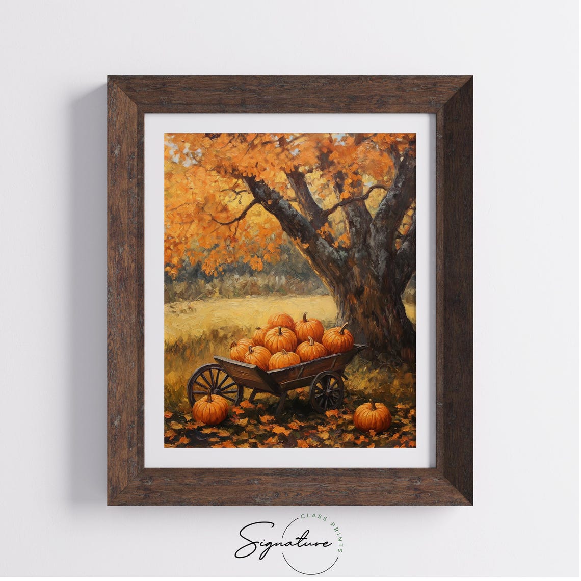 Pumpkin Filled Cart Under Golden Fall Tree Autumn Harvest Poster - Image 4
