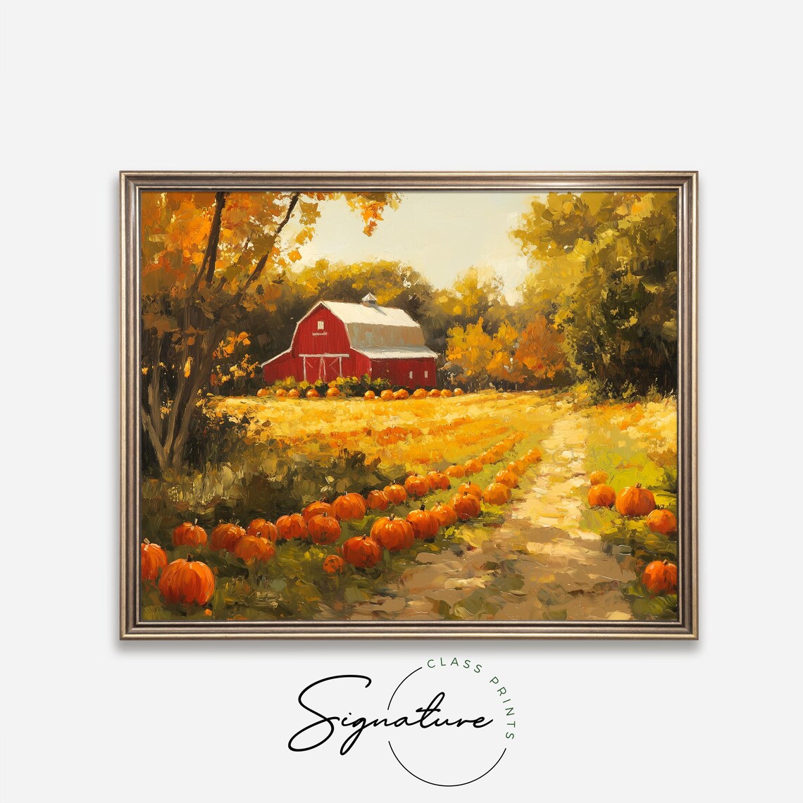 Red Barn Pumpkin Patch Painting Golden Autumn Trees Fall Harvest Poster - Image 4