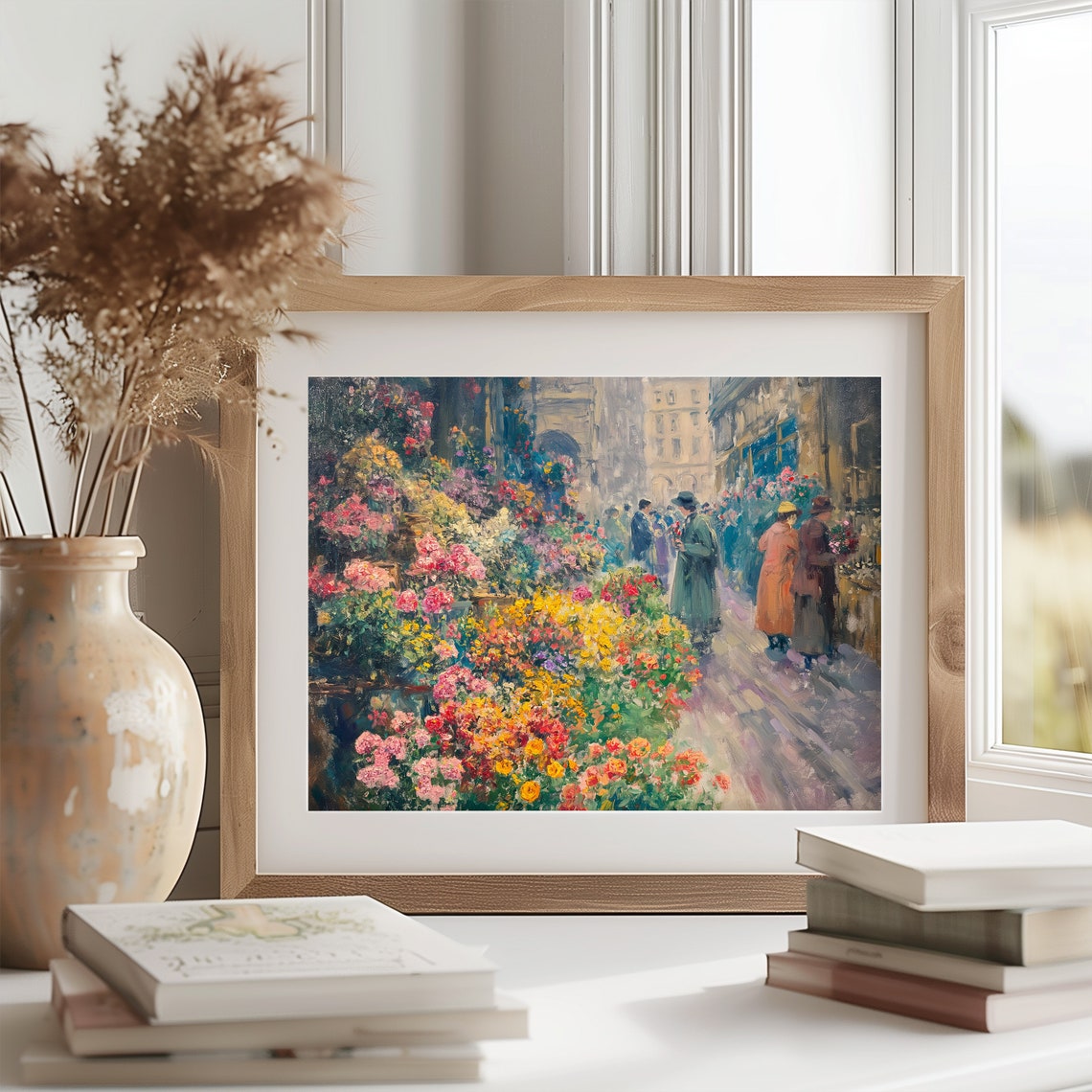 Flower Stall At Busy Street Market Bustling Floral Scene Art Poster - Image 2