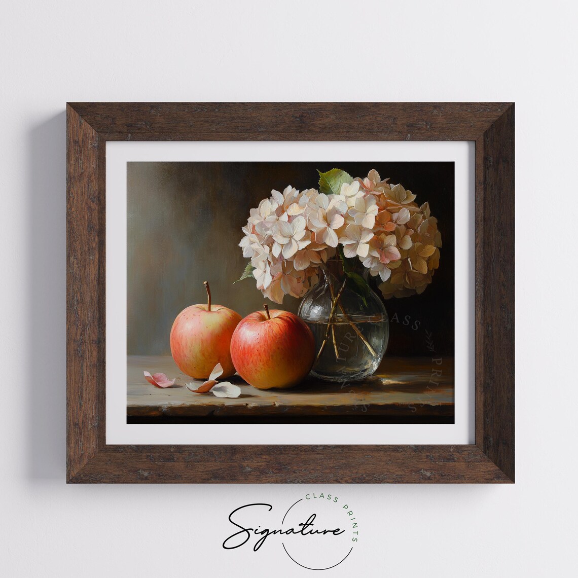 Rustic Still Life With Apples, Hydrangeas Art Print - Image 5