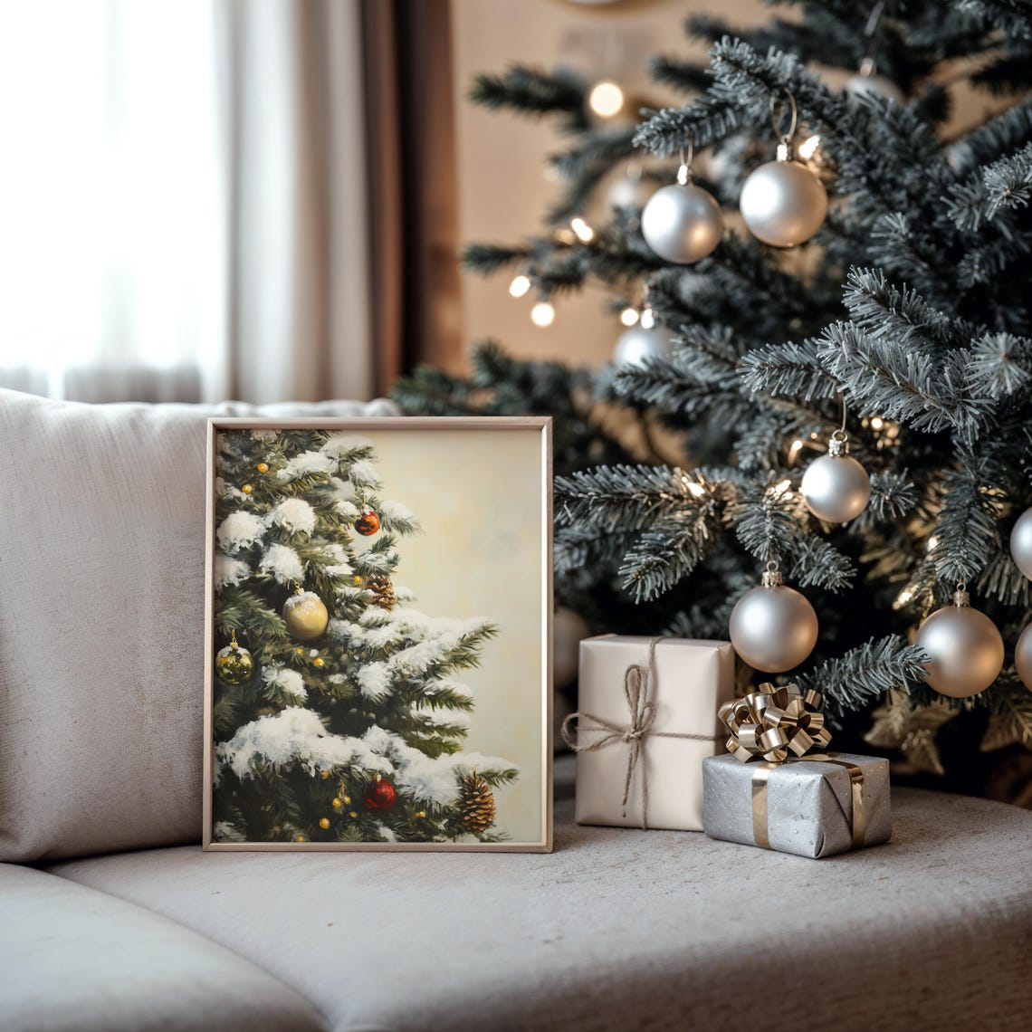 Snow Laden Christmas Tree with Red and Gold Baubles Holiday Poster - Image 5
