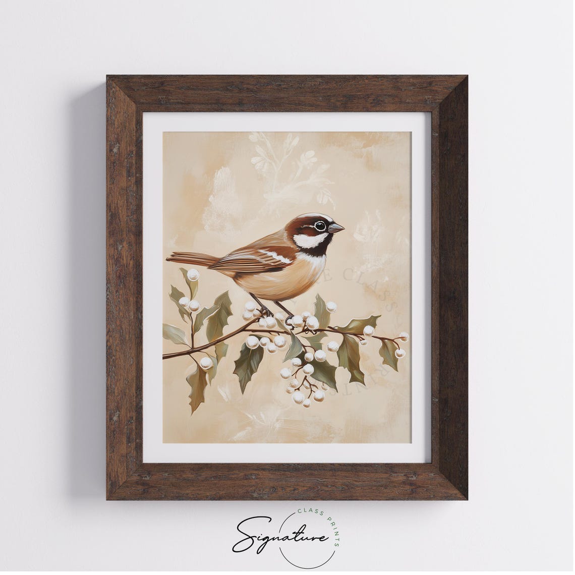 Chickadee on Holly Branch with White Berries Vintage Winter Poster - Image 3