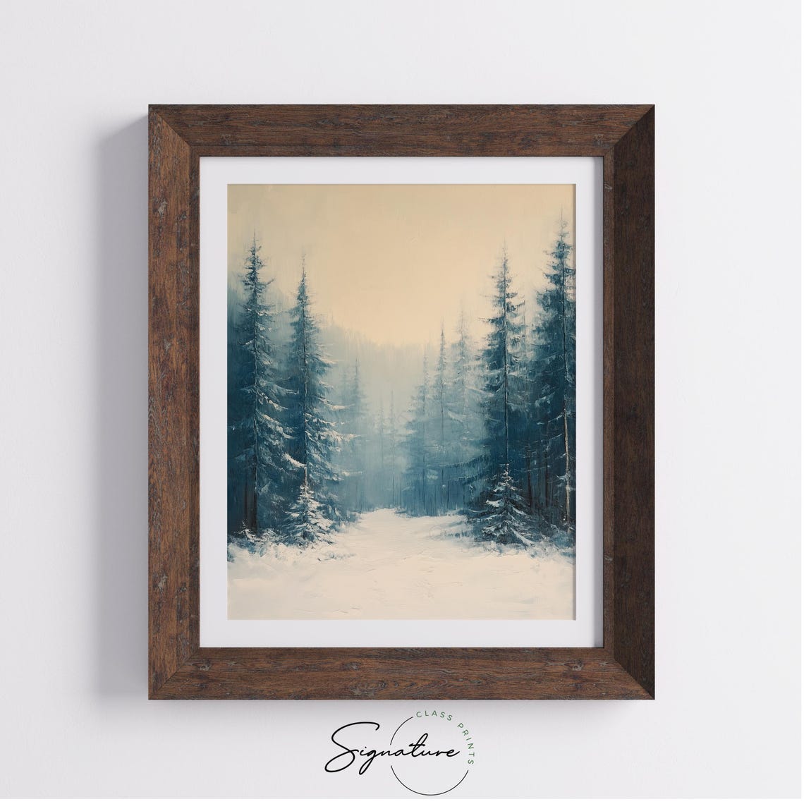 Misty Winter Pine Forest with Blue Green Treetops and Snow Poster - Image 3