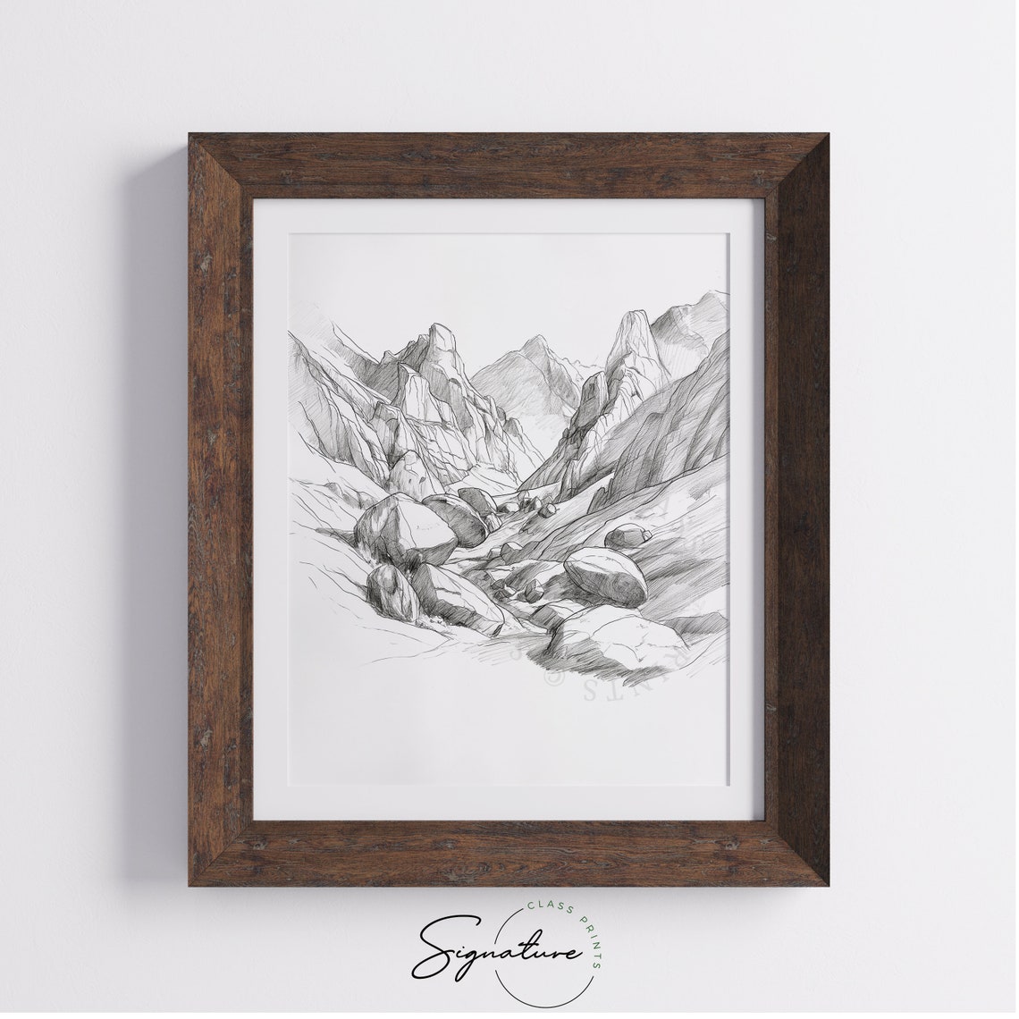 Rugged Mountain Pass With Boulders Alpine Pencil Sketch Poster - Image 4