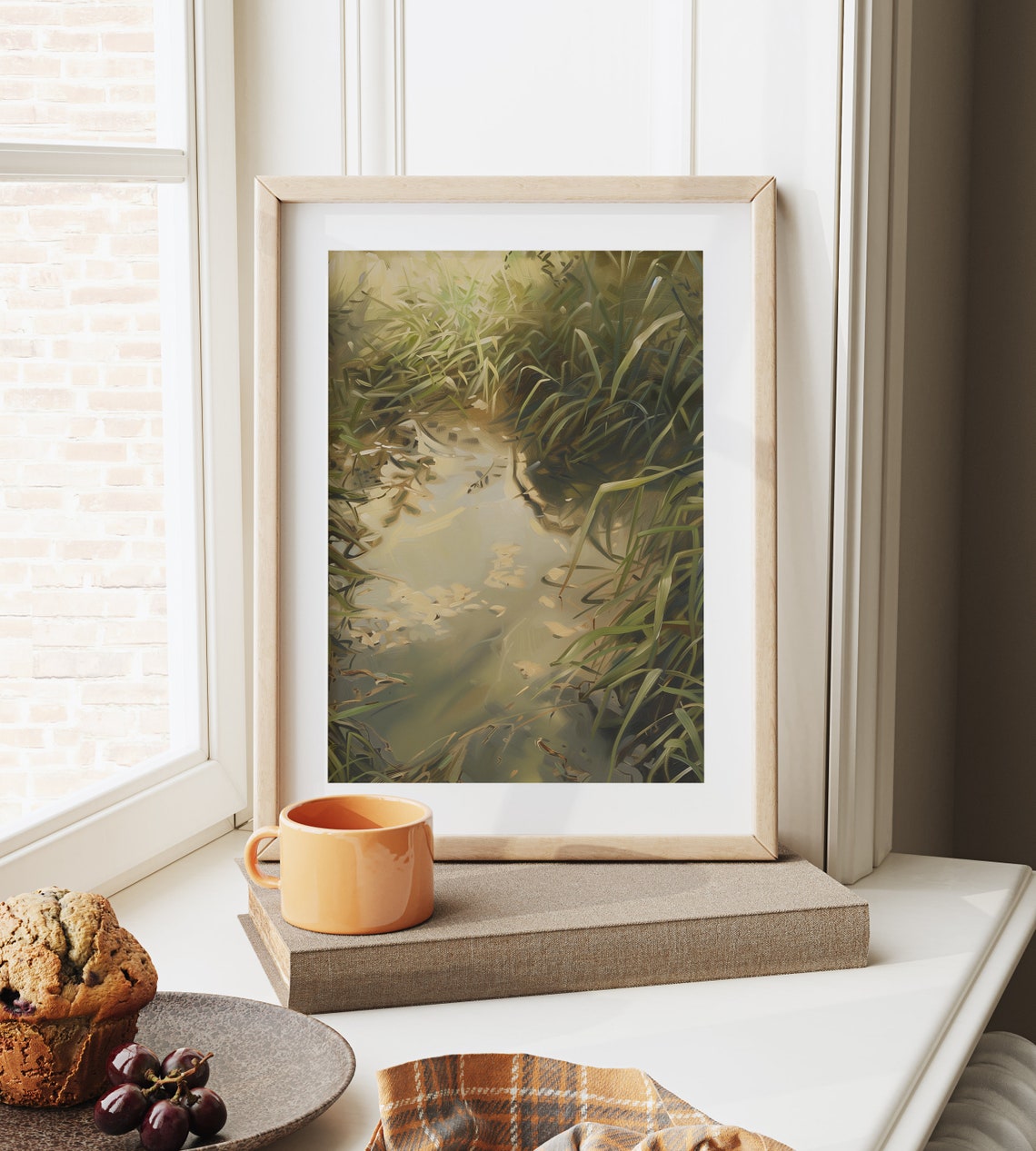Sunlit Meadow Stream Water Reflections Serene Nature Wall Art - Image 6