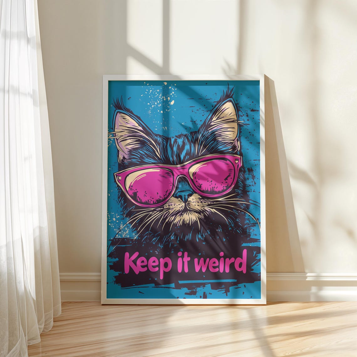 Vibrant Fun Keep It Weird Cat Pink Sunglasses Pop Art Poster - Image 5