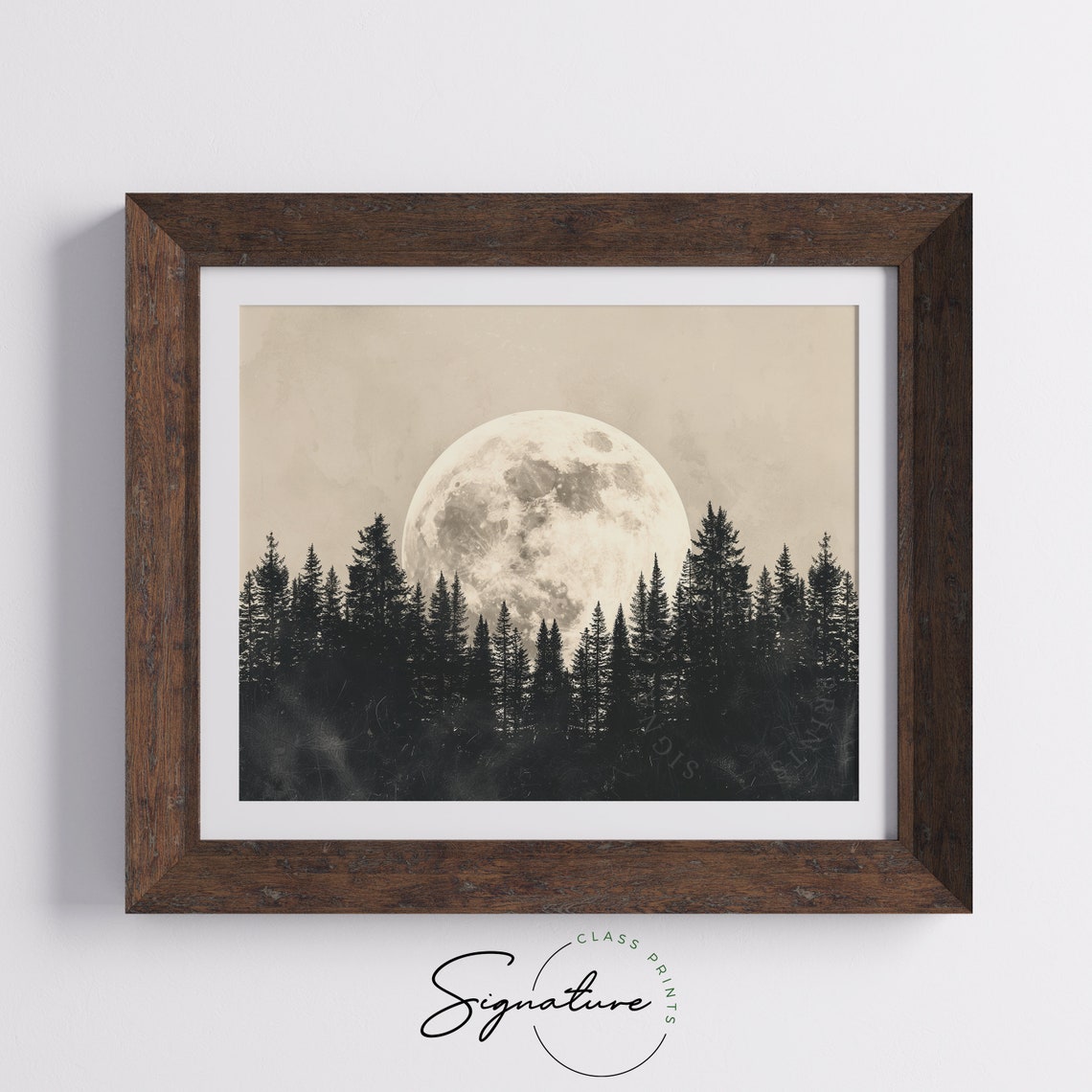 Full Moon Over A Pine Forest Sketch Nighttime Forest Scene Moonlit Landscape Art Tranquil And Serene Wall Decor 849 - Image 5