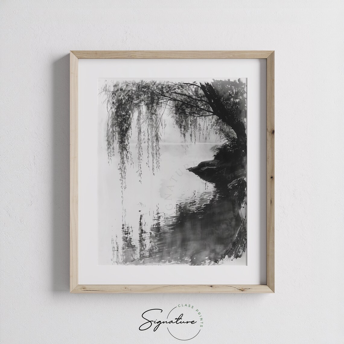 Pond With Overhanging Willow Sketch Art Print - Image 3