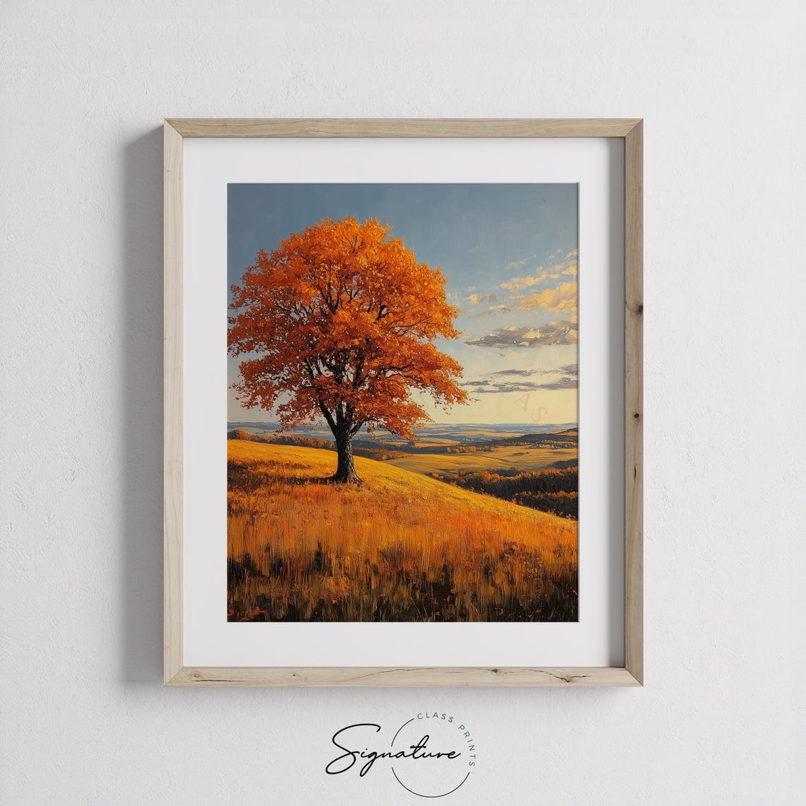 Lone Orange Tree Golden Meadow Autumn Horizon Pastoral Poster - Image 3