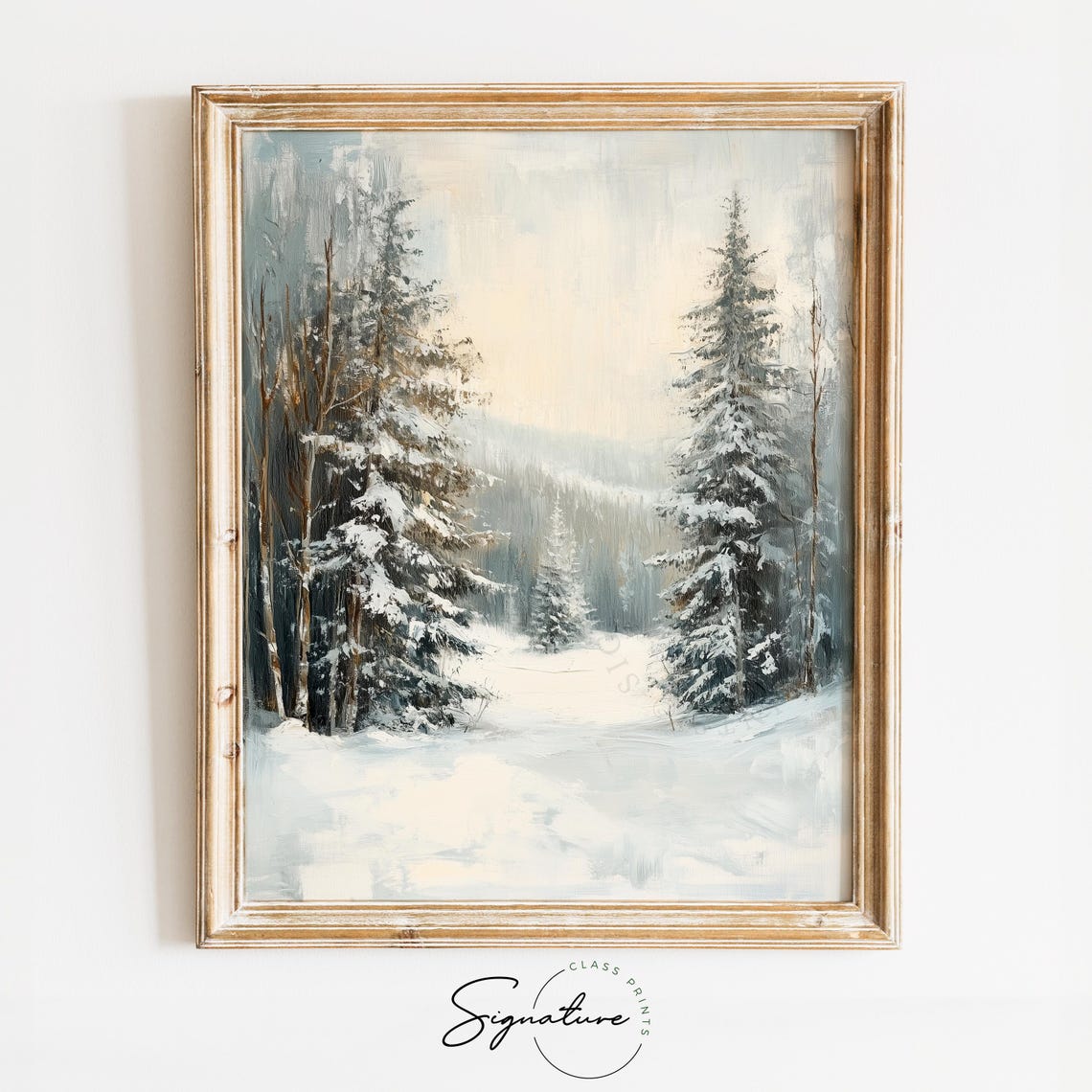Snow Laden Fir Trees and Birches Muted Quiet Winter Forest Poster