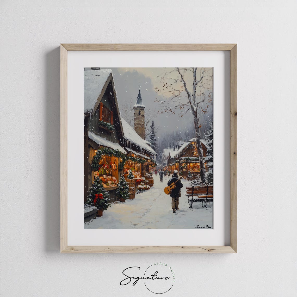 Snowy Village Market Street With Festive Shops And Wreaths Poster - Image 2