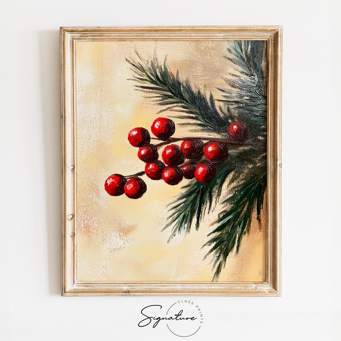 Bright Red Berry Cluster On Winter Evergreen Pine Branch Poster