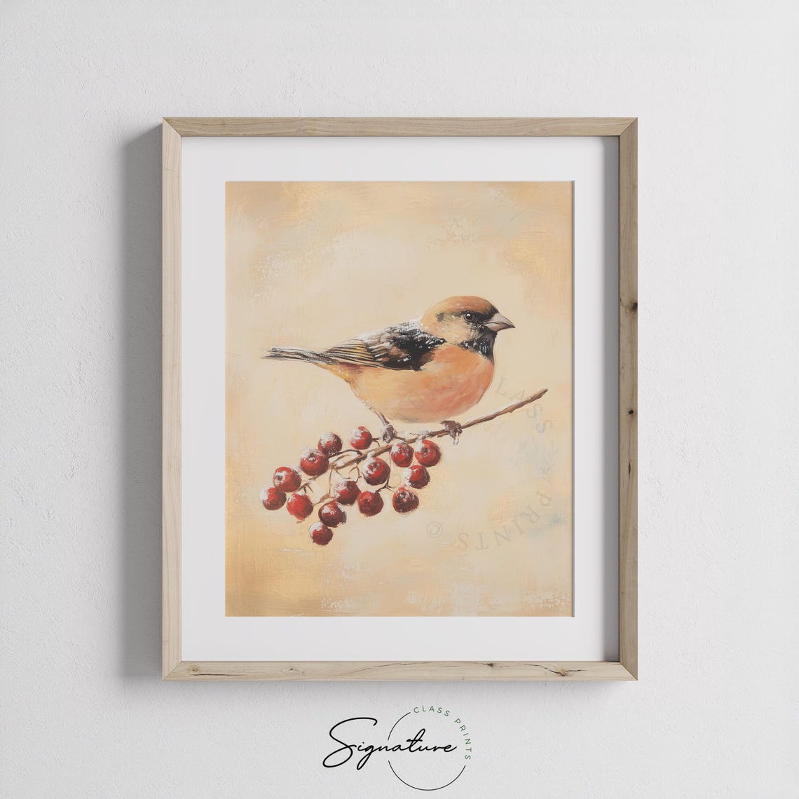 Orange Breasted Songbird on Red Berries Vintage Winter Poster - Image 2