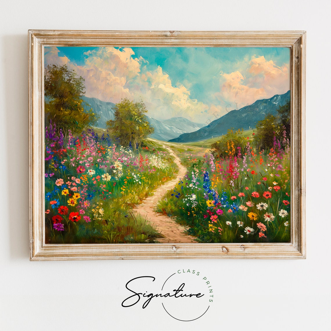 Wildflower Trail Toward Blue Mountains Impressionist Landscape Poster