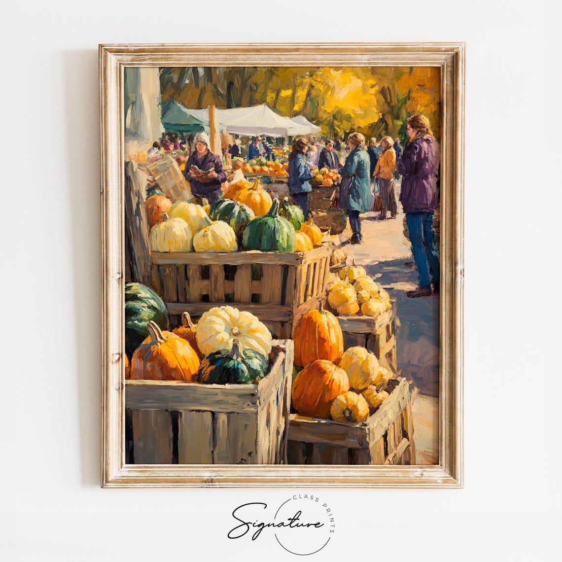 Fall Farmers Market Pumpkins Squash Crates Outdoor Harvest Poster