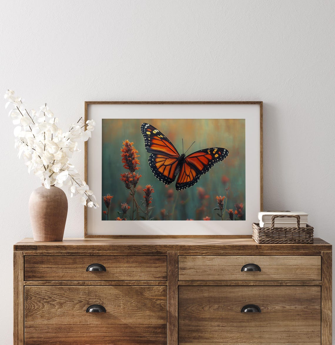 Sunlit Monarch Butterfly Over Orange Blooms Warm Summer Garden Poster - Image 2