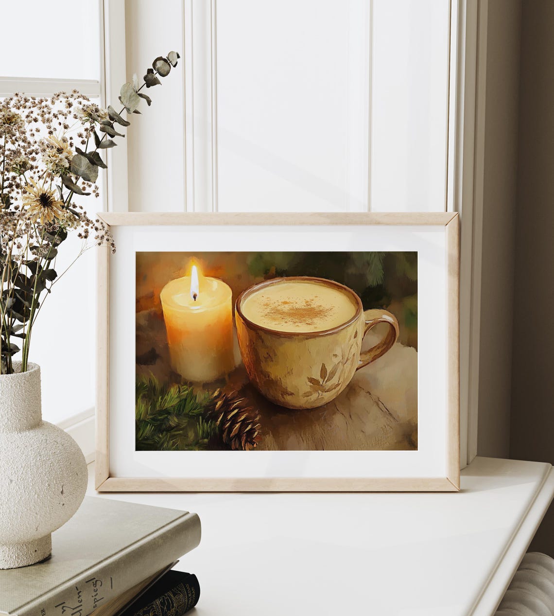 Creamy Eggnog Latte With Lit Candle And Pinecone Holiday Poster - Image 6