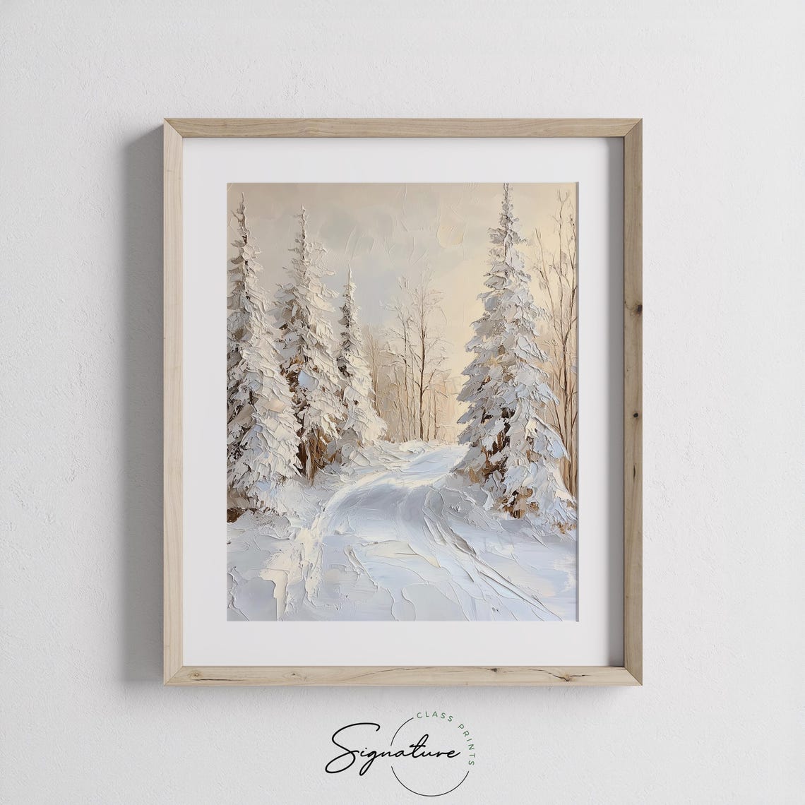 Textured Snowy Forest Path Between Firs Winter Impasto Poster - Image 2