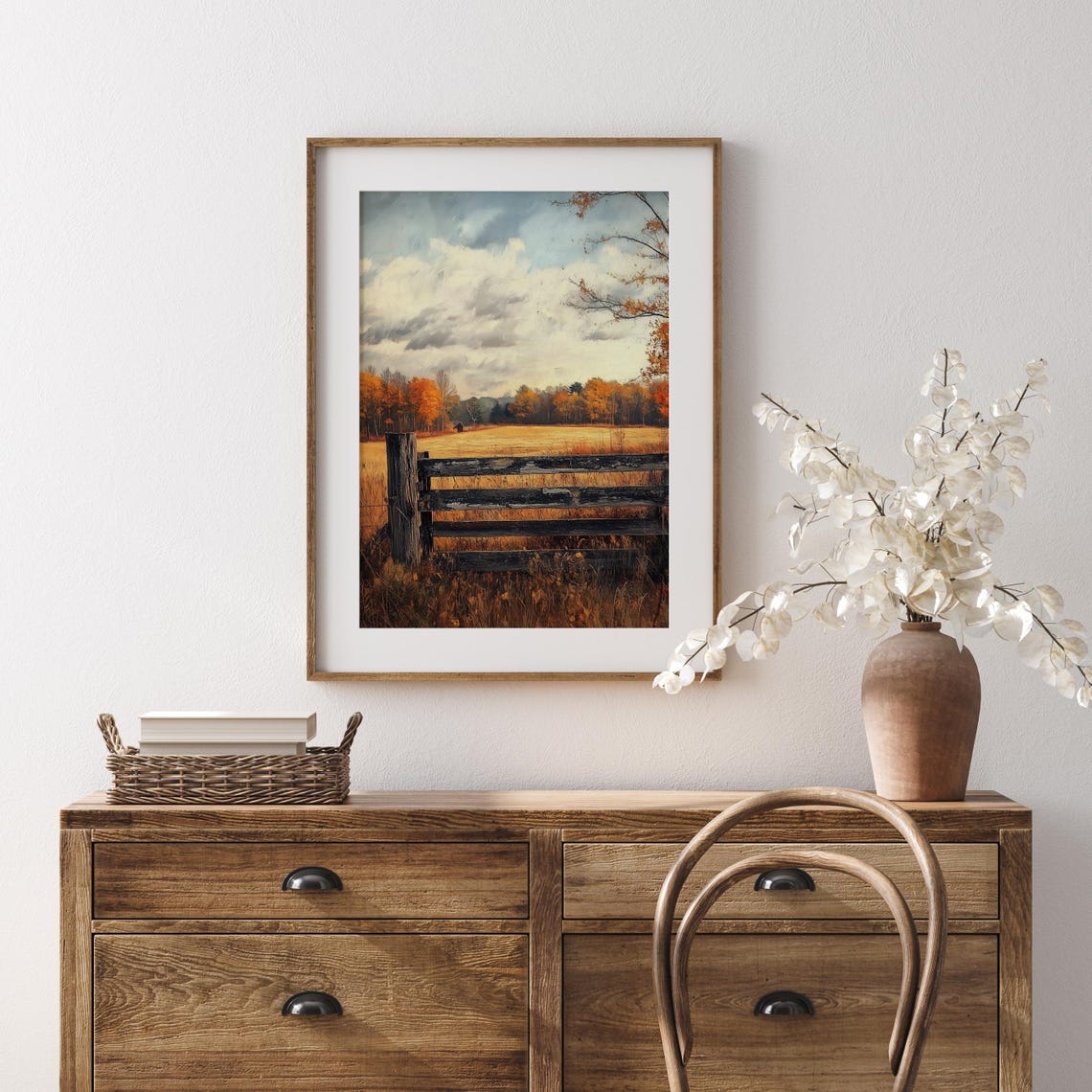 Weathered Wooden Gate Overlooking Golden Autumn Field Poster - Image 5
