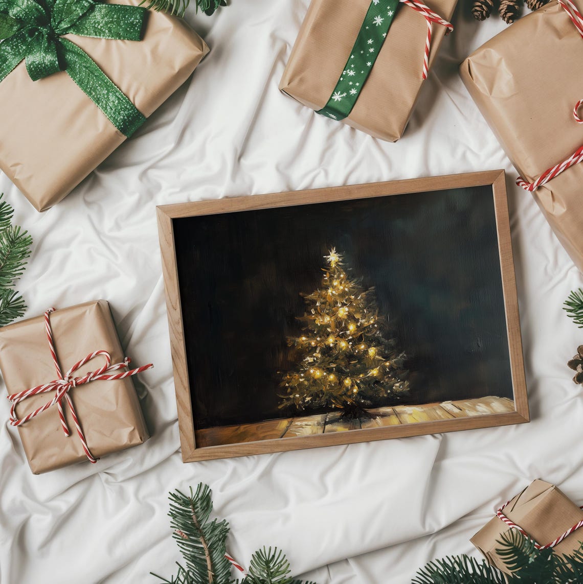 Small Glowing Christmas Tree With Star On A Wooden Table Poster - Image 2