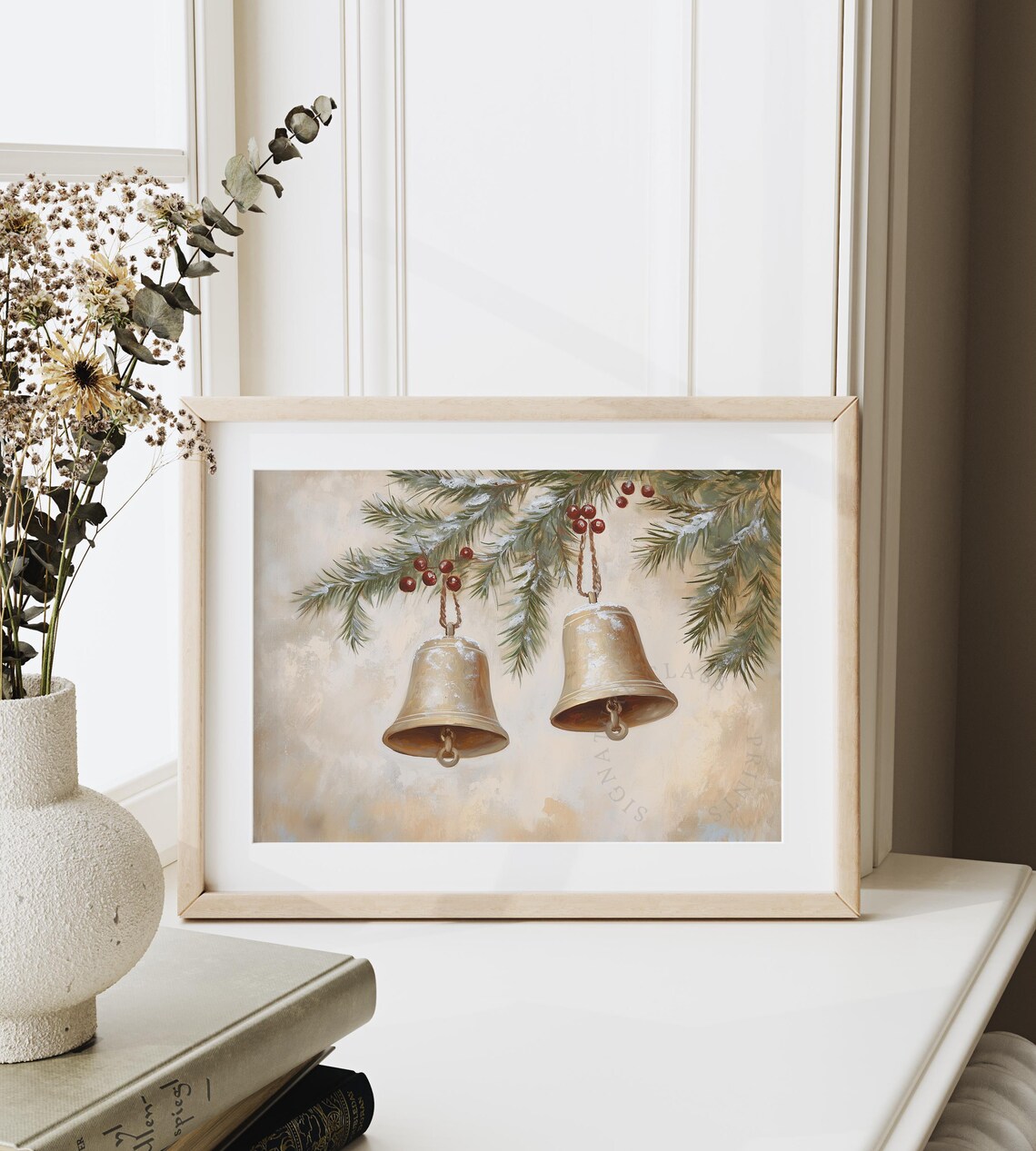 Rustic Christmas Bells With Evergreen Branches Art Print - Image 6