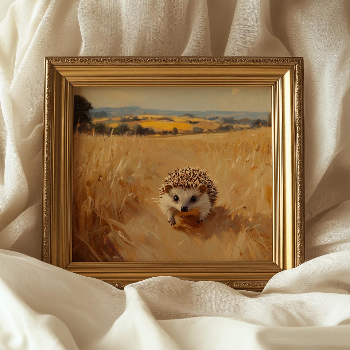 Cute Hedgehog Walking Golden Wheat Field Summer Wildlife Art Poster - Image 5