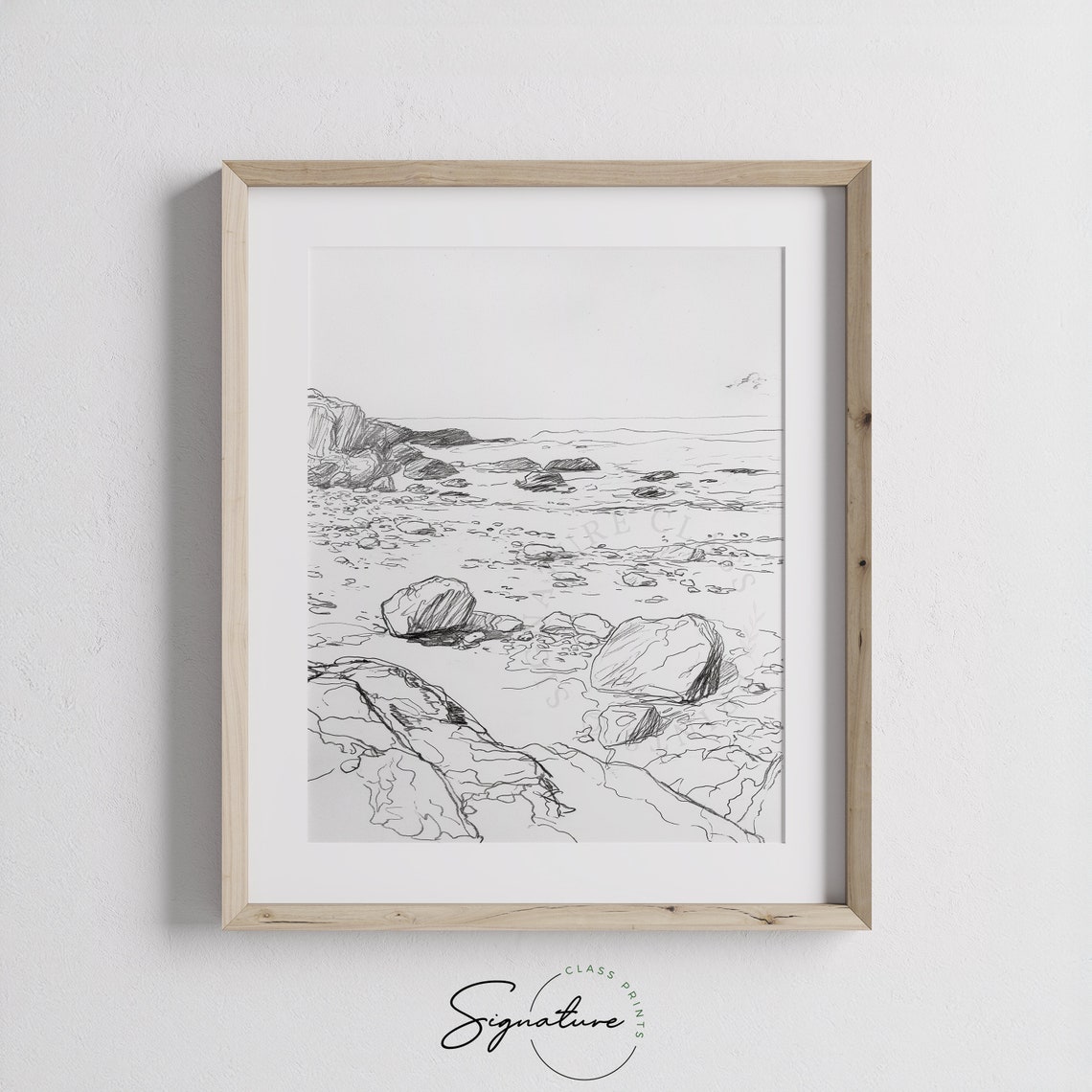 Rocky Shoreline At Low Tide Beach Coastal Line Sketch Poster Art - Image 3