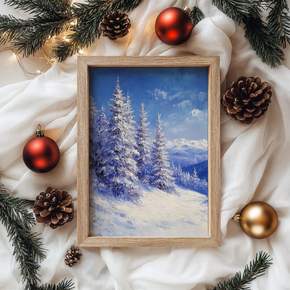 Snowy Cedars On Hillside With Frosty Blue Tones Winter Poster - Image 4