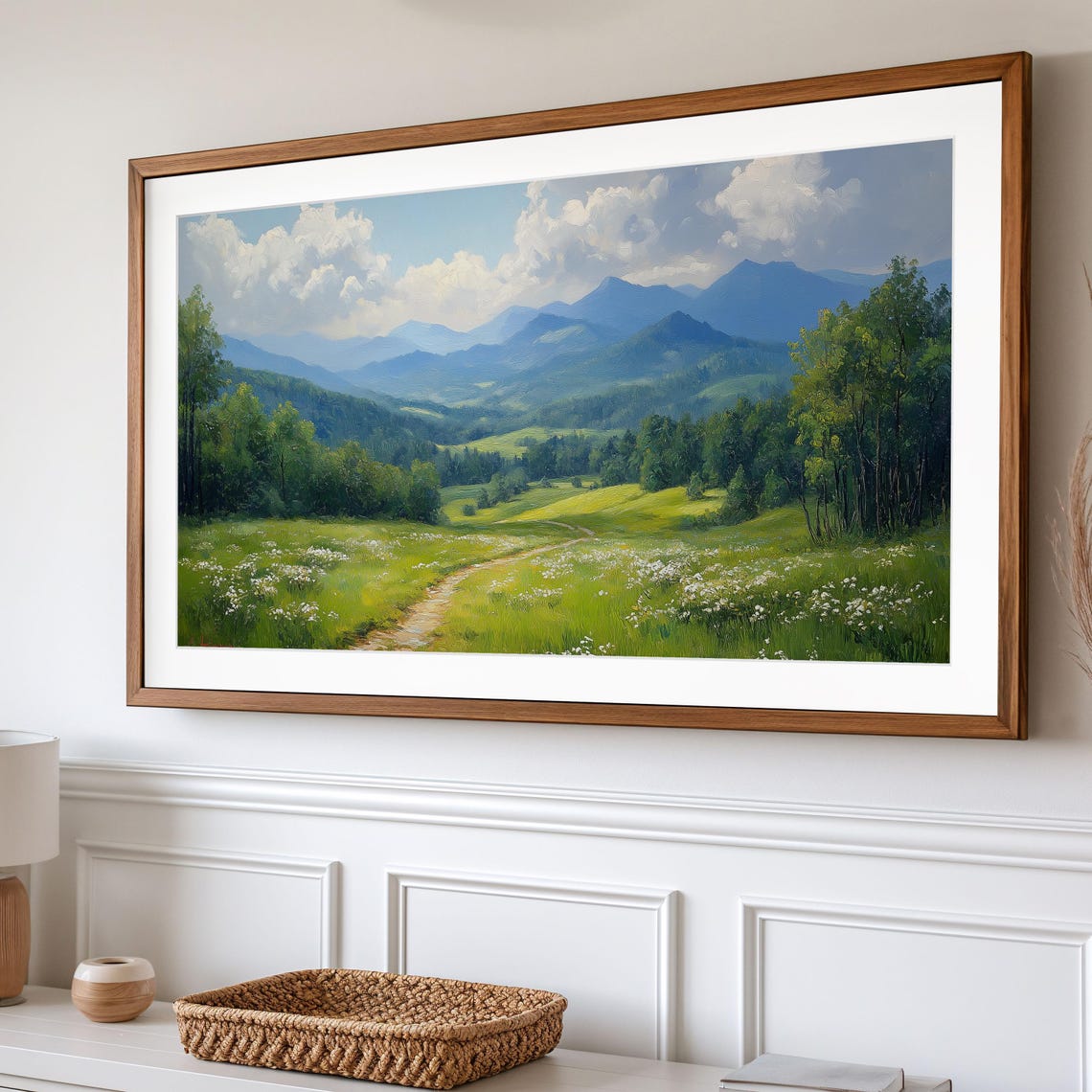 Summer Meadow Wildflower Path Green Hills Mountain View Scenic Poster - Image 2