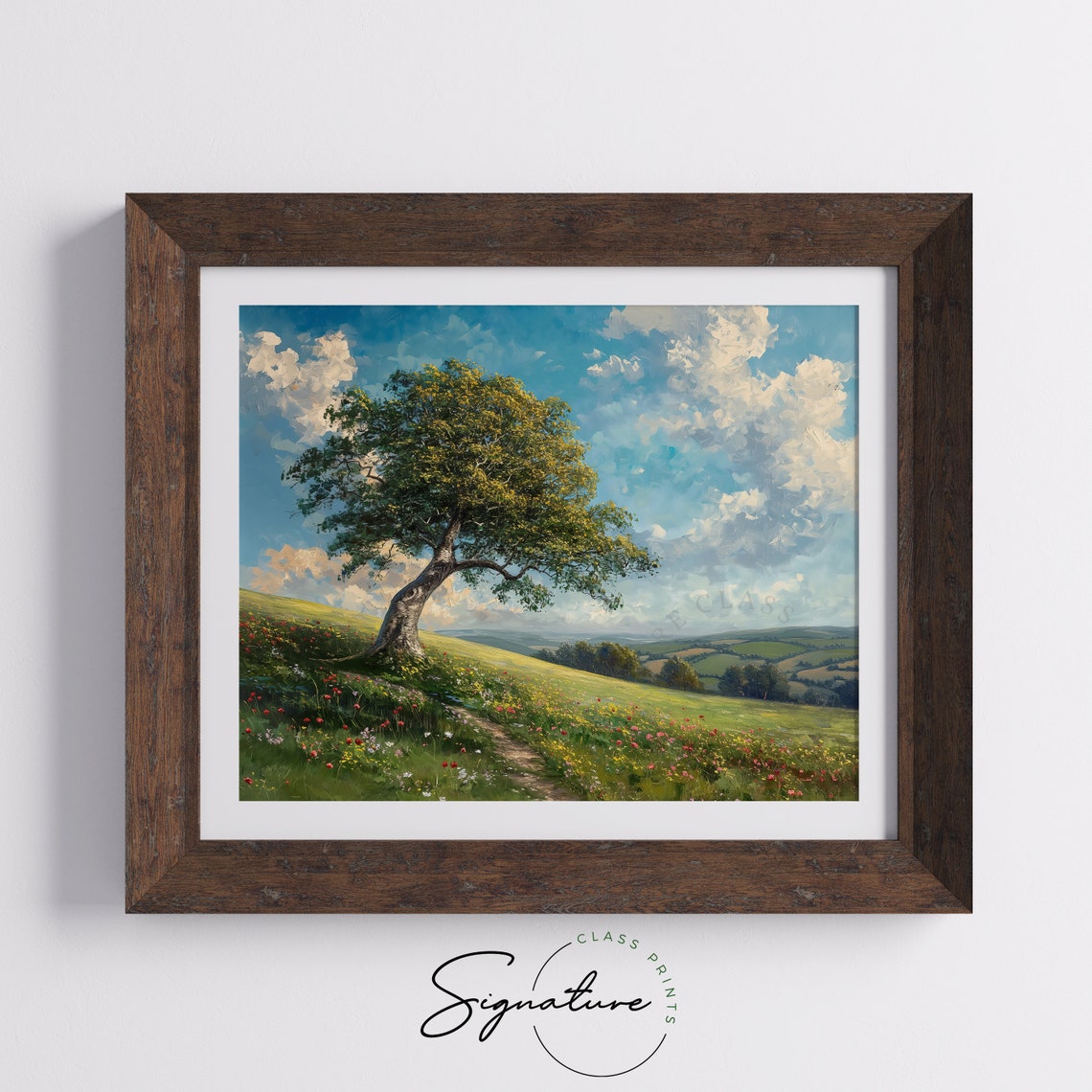 Windswept Beech Tree On Rolling Flower Meadow Hillside Poster - Image 5