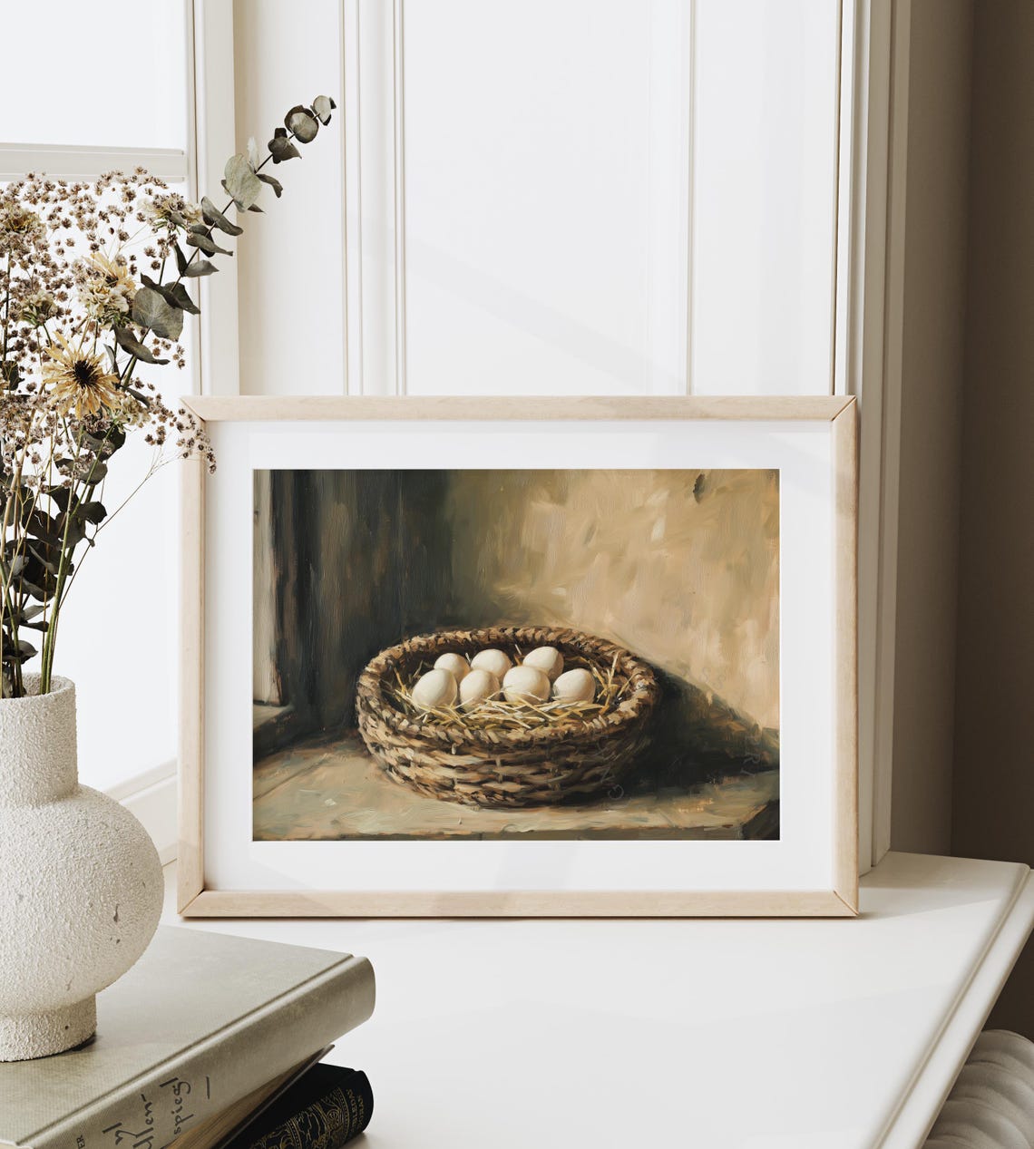 Basket Of Farm Fresh Eggs On Straw Rustic Kitchen Painting Poster - Image 6