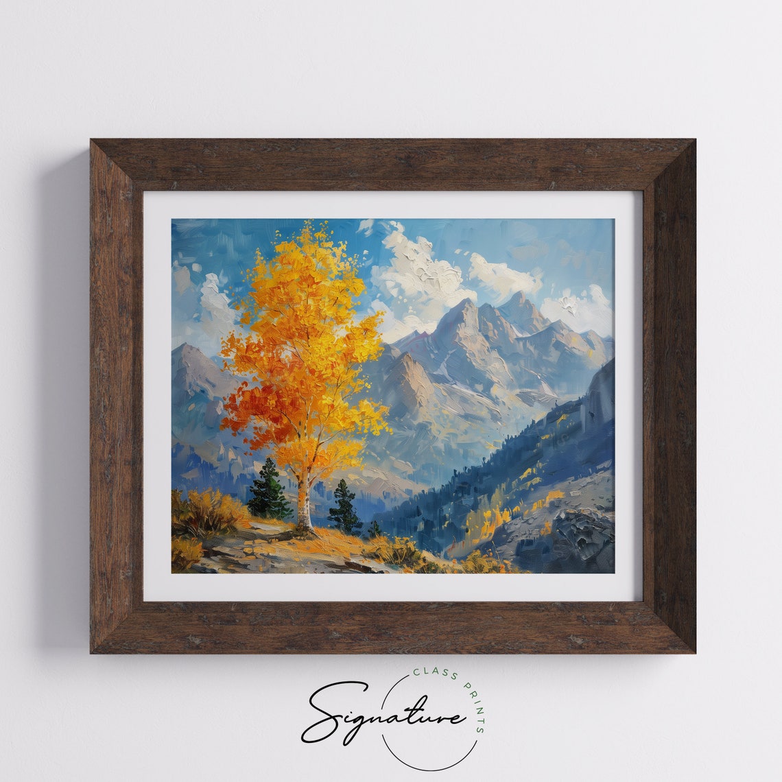 Blazing Orange Aspen Tree Jagged Peaks Bright Blue Sky Poster - Image 5