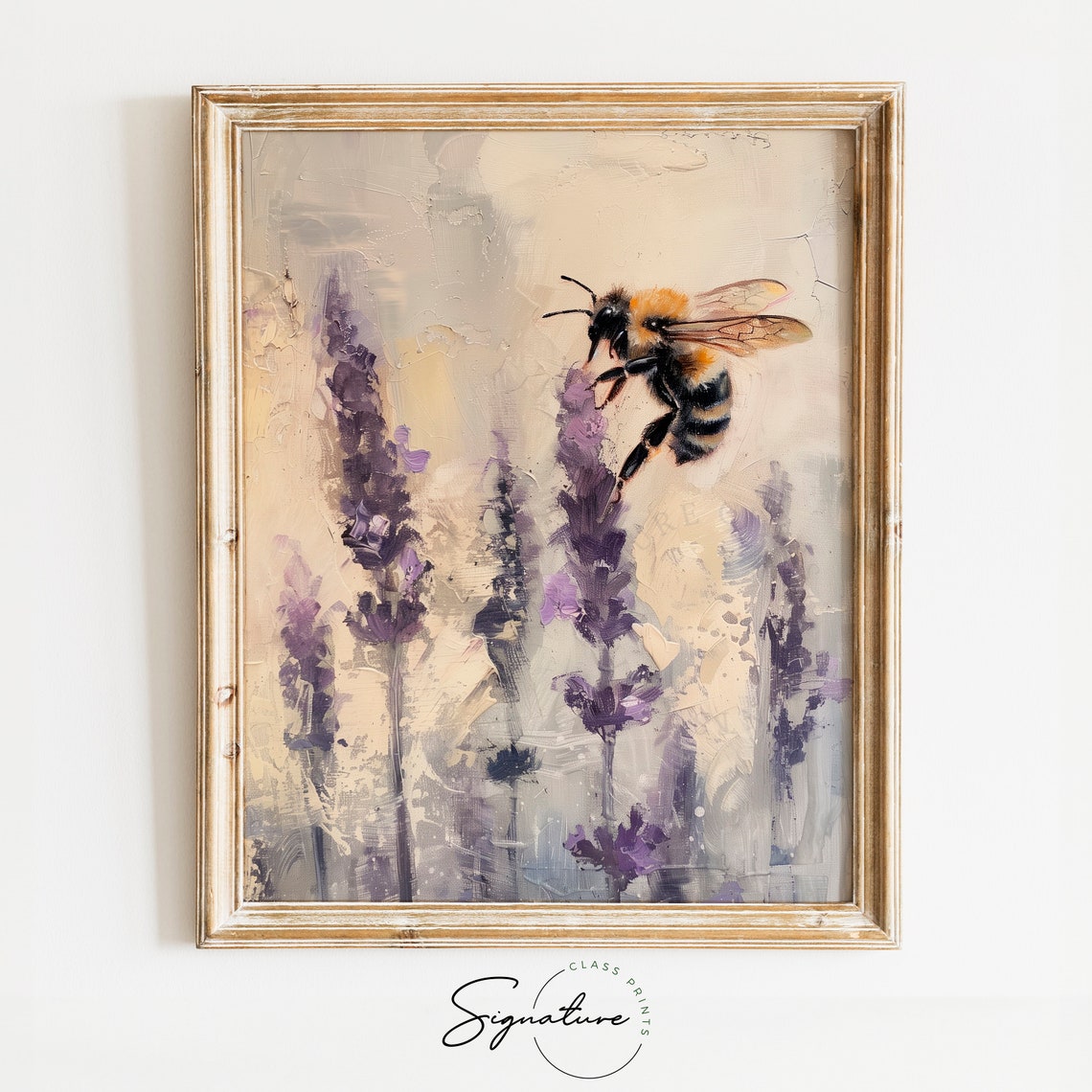 Bumblebee On Lavender Flowers Botanical Insect Painting Poster