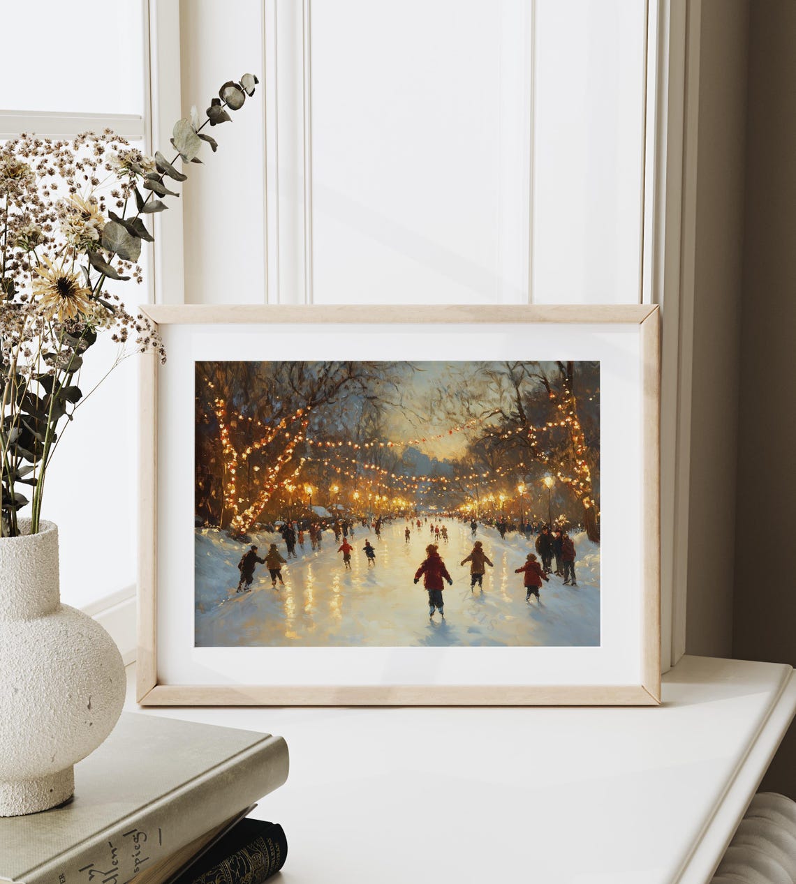 Festive Ice Skating Rink Crowd Under Holiday String Lights Poster - Image 6