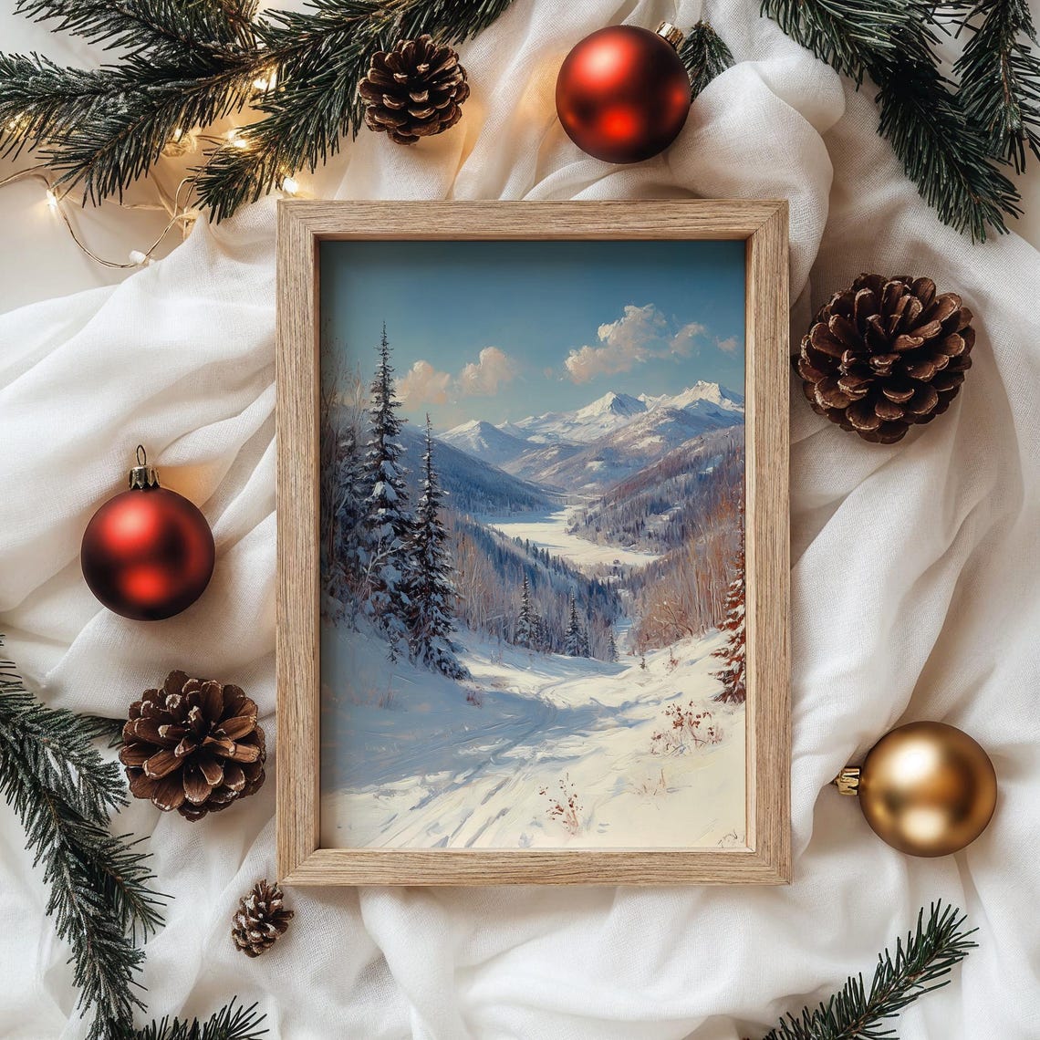 Sunny Snowy Mountain Valley Between Tall Peaks Winter Poster - Image 4
