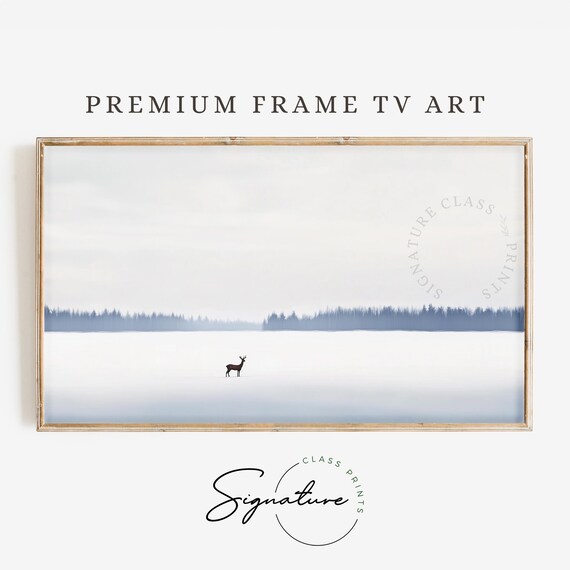 Lone Deer in Vast Snowy Field Minimalist Winter Scene Art Poster