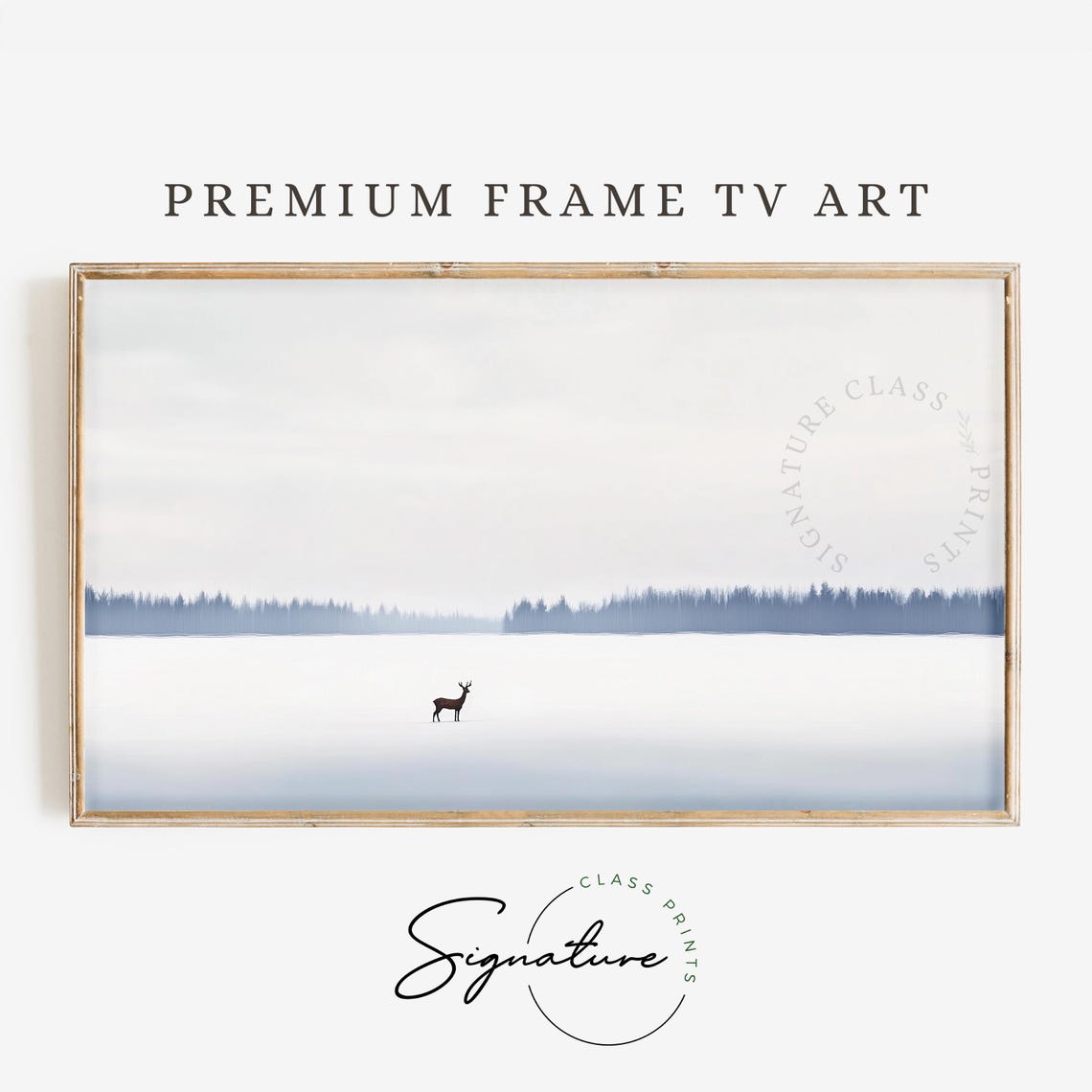 Lone Deer in Vast Snowy Field Minimalist Winter Scene Art Poster