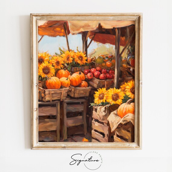 Sunflowers Pumpkins And Apples At Fall Harvest Market Poster