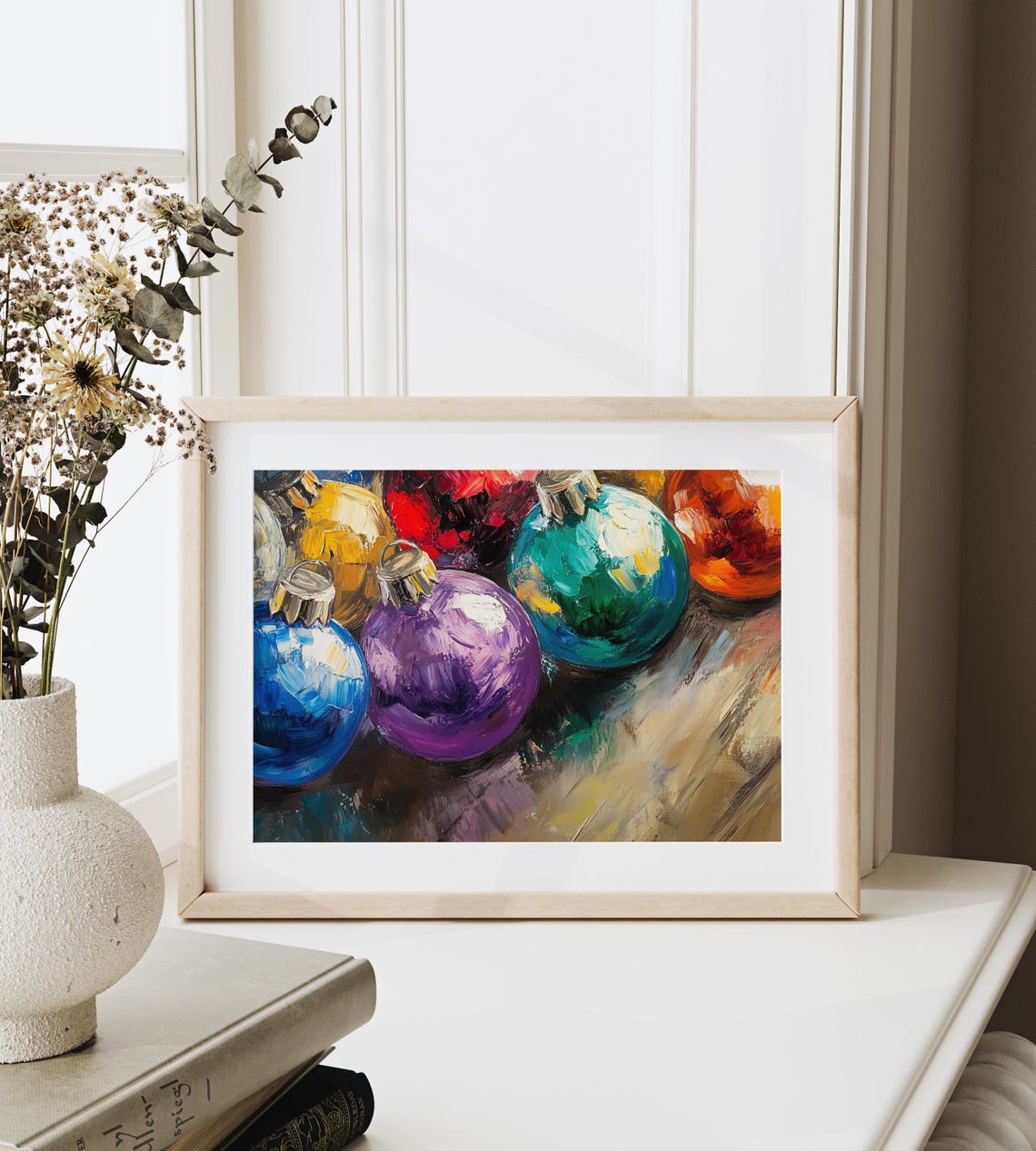 Bright Colorful Christmas Baubles In An Impressionist Oil Style Poster - Image 6