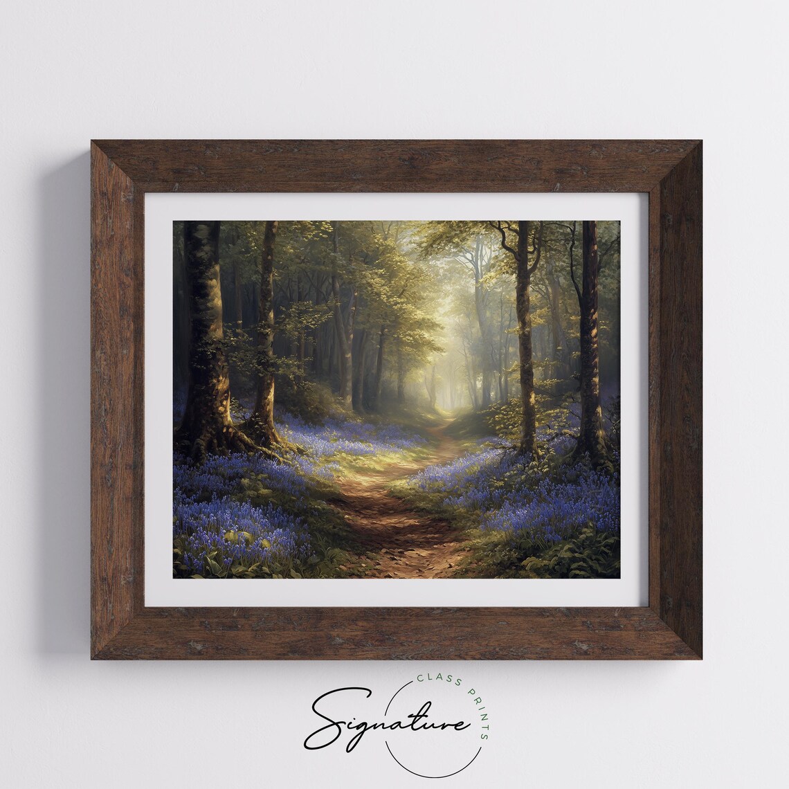 Bluebell Forest Pathway, Rustic Woodland Scene Art Print - Image 5