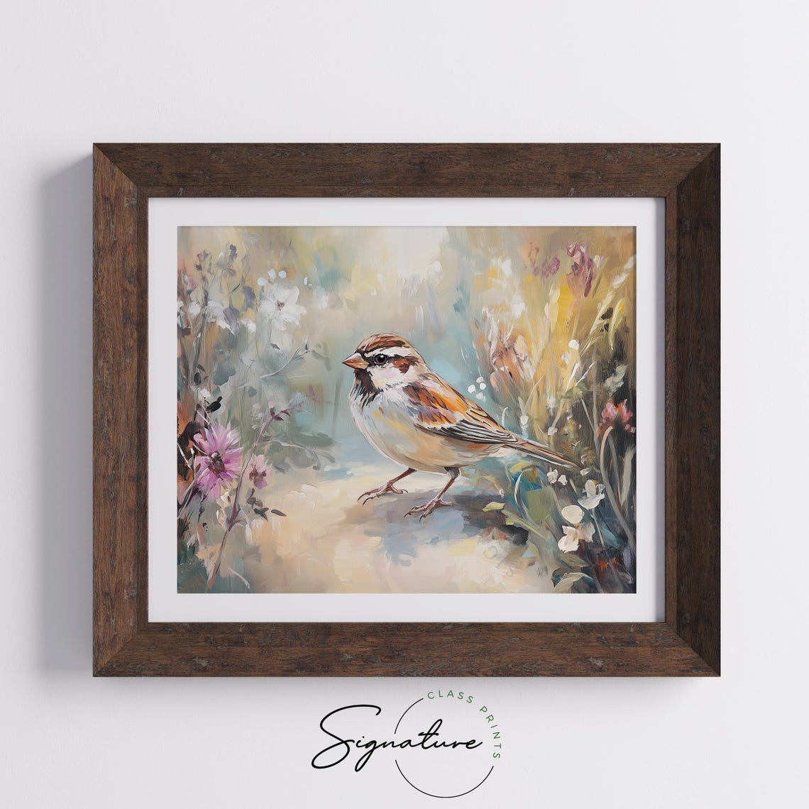 Curious Sparrow On Meadow Path Surrounded By Wildflowers Wall Art - Image 5