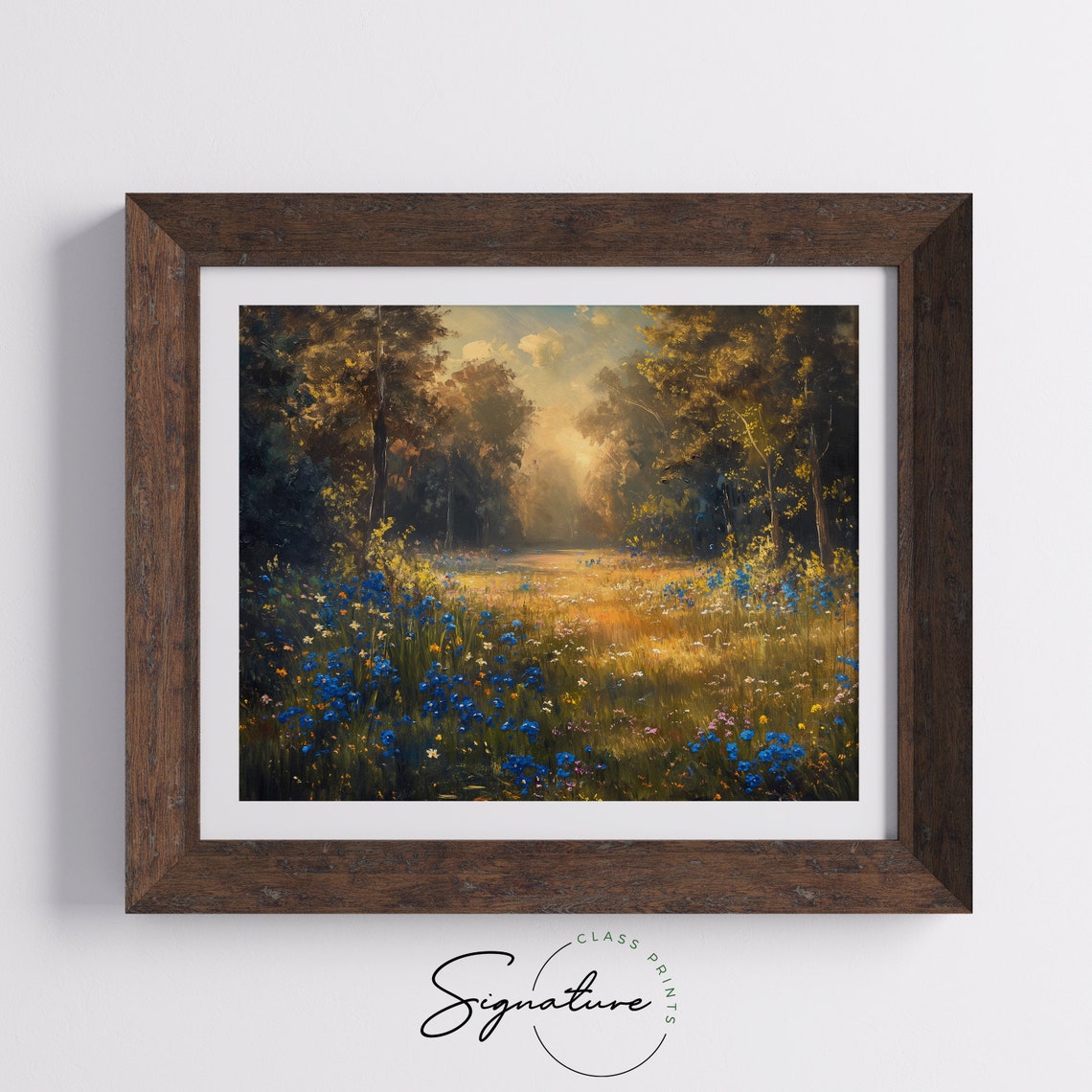 Morning Light On Blue Wildflowers In Golden Forest Clearing Poster - Image 5