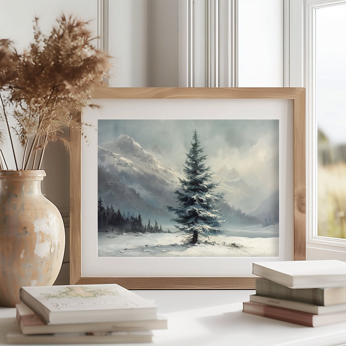 Snow Covered Spruce Misty Mountain Valley Winter Scene Poster - Image 2